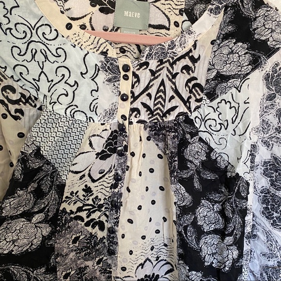 Anthro Maeve Linden Patchwork Batwing Blouse M - Picture 6 of 8